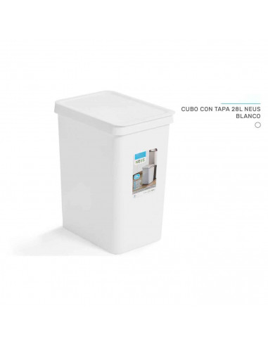 Tradineur - Cubo de basura rectangular con tapa - Fabricado en Plástico - Capacidad de 28 Litros - 44,5 x 35 x 25 cm - Color Bla