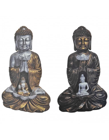 Tradineur - Figura de Buda sentado con mini buda, estatua decorativa de resina, regalo original, meditación, relajación, 33 x 20