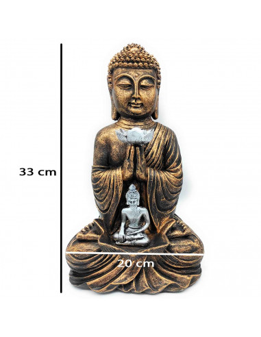 Tradineur - Figura de Buda sentado con mini buda, estatua decorativa de resina, regalo original, meditación, relajación, 33 x 20