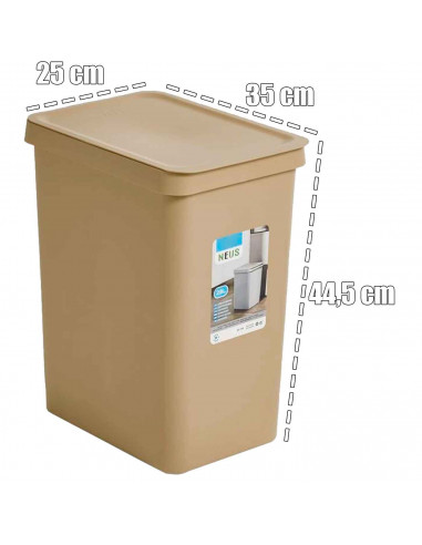 Tradineur - Cubo de basura rectangular con tapa - Fabricado en Plástico - Capacidad de 28 Litros - 44,5 x 35 x 25 cm - Color Ale