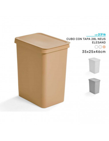 Tradineur - Cubo de basura rectangular con tapa - Fabricado en Plástico - Capacidad de 28 Litros - 44,5 x 35 x 25 cm - Color Ale
