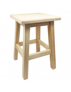 Tradineur - Taburete cuadrado de madera, 34 x 22 cm, banqueta de madera natural con reposapiés, asiento para cocina, hogar, dise