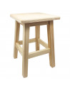Tradineur - Taburete cuadrado de madera, 34 x 22 cm, banqueta de madera natural con reposapiés, asiento para cocina, hogar, dise