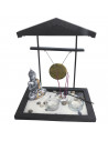 Tradineur - Jardín zen con Buda, gong, 2 portavelas e incienso, figura de buda para meditación, relajación, regalo, incluye aren