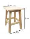 Tradineur - Taburete cuadrado de madera, 34 x 22 cm, banqueta de madera natural con reposapiés, asiento para cocina, hogar, dise