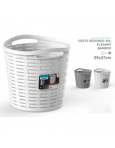 Tradineur - Cesta redonda con asas - Fabricado en plástico - Especial para baños de hogar o trabajo - 30 Litros - Ø 38,5 cm - Co