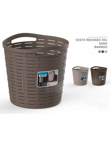 Tradineur - Cesta redonda con asas - Fabricado en plástico - Especial para baños de hogar o trabajo - 30 Litros - Ø 38,5 cm - Co