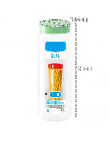 Tradineur - Tarro de plástico Nº 8 - Incluye tapa - Ideal para la conservación de tus alimentos - Capacidad de 2,1 Litros - 28 x