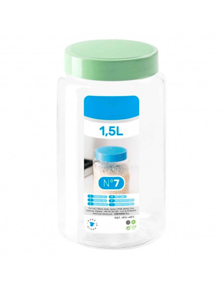Tradineur - Tarro de plástico Nº 7 - Incluye tapa - Ideal para la conservación de tus alimentos - Capacidad de 1,5 Litros - 19,5