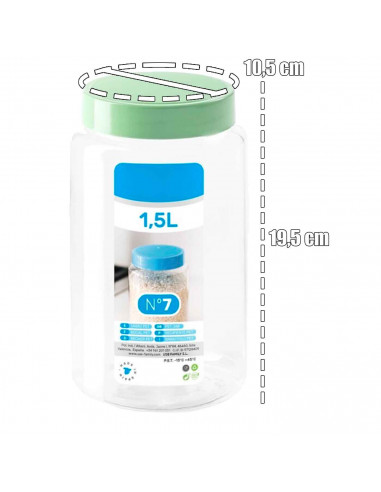Tradineur - Tarro de plástico Nº 7 - Incluye tapa - Ideal para la conservación de tus alimentos - Capacidad de 1,5 Litros - 19,5