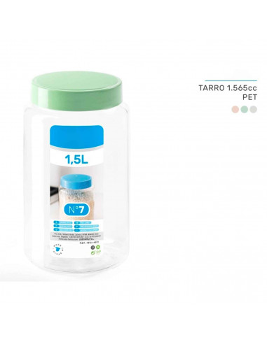 Tradineur - Tarro de plástico Nº 7 - Incluye tapa - Ideal para la conservación de tus alimentos - Capacidad de 1,5 Litros - 19,5