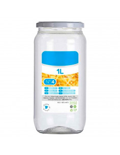 Tradineur - Tarro de plástico Nº 4 - Incluye tapa metálica - Ideal para la conservación de tus alimentos - Capacidad de 1 Litros