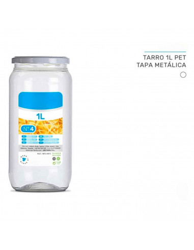 Tradineur - Tarro de plástico Nº 4 - Incluye tapa metálica - Ideal para la conservación de tus alimentos - Capacidad de 1 Litros