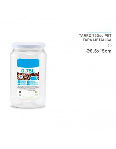 Tradineur - Tarro de plástico Nº 3 - Incluye tapa metálica - Ideal para la conservación de tus alimentos - Capacidad de 0,75 Lit