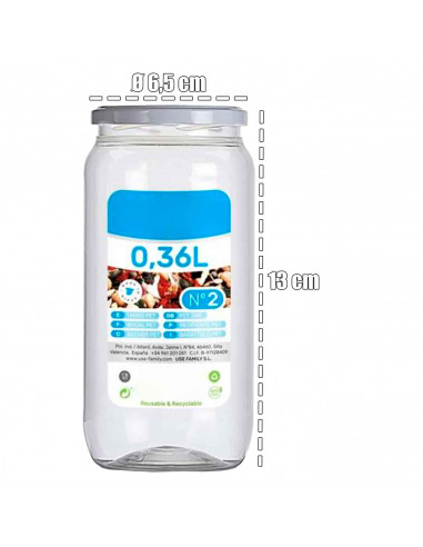 Tradineur - Pack de 12 tarros de plástico Nº 2 - Incluyr tapa metálica - Ideal para la conservación de tus alimentos - Capacidad