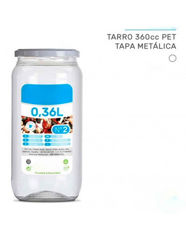 Tradineur - Pack de 12 tarros de plástico Nº 2 - Incluyr tapa metálica - Ideal para la conservación de tus alimentos - Capacidad