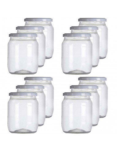 Tradineur - Pack de 12 tarros de plástico Nº 1 - Incluye tapa metálica - Ideal para la conservación de tus alimentos - Capacidad