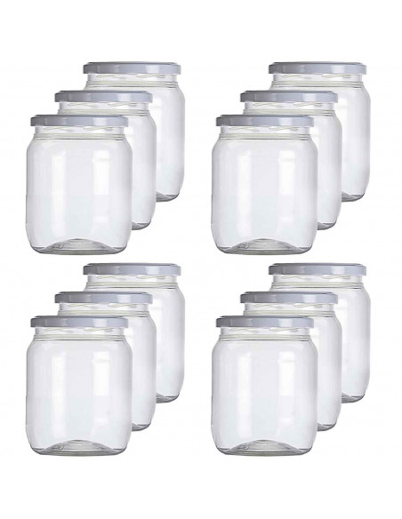 Tradineur - Pack de 12 tarros de plástico Nº 1 - Incluye tapa metálica - Ideal para la conservación de tus alimentos - Capacidad