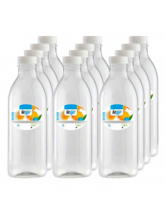 Tradineur - Pack de 12 botellas de plástico - Incluye tapa - Ideal para la conservación de tus alimentos - Capacidad de 1 Litros