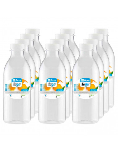 Tradineur - Pack de 12 botellas de plástico con tapa - Ideal para la conservación de tus alimentos - Capacidad de 0,75 Litros -