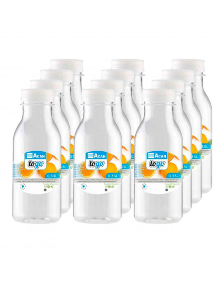 Tradineur - Pack de 12 botellas de plástico - Incluye tapa - Ideal para la conservación de tus alimentos - Capacidad de 0,33 Lit