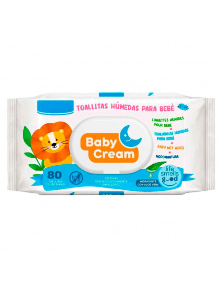 Tradineur - Toallitas húmedas para bebé Baby Cream - Incluye 80 Unidades - Material Natural - Incluye tapa.