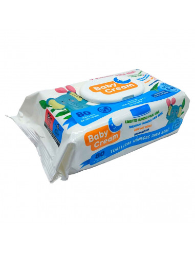 Tradineur - Toallitas húmedas para bebé Baby Cream - Incluye 80 Unidades - Material Natural - Incluye tapa.