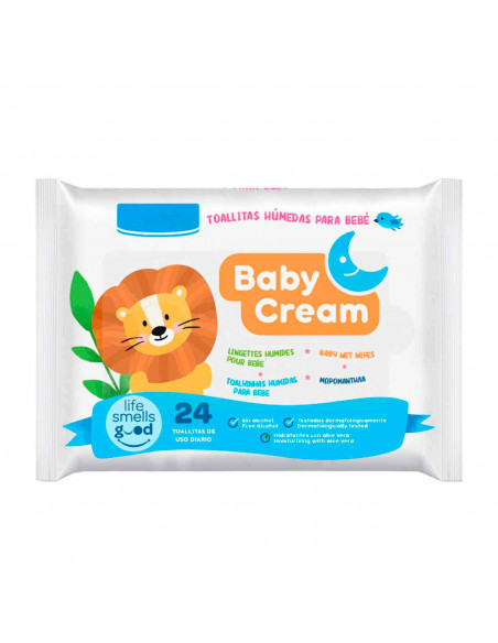 Tradineur - Toallitas húmedas para bebé Baby Cream - Incluye 24 Unidades - Material Natural - Incluye tapa.