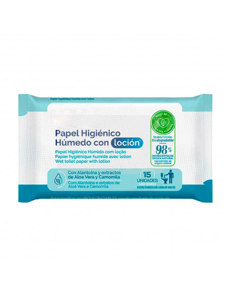 Tradineur - Toallitas húmedas con loción - Incluye 15 Unidades - Material Natural biodegradable - Aloe vera y Camomila.