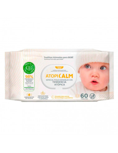 Tradineur - Toallitas para bebes "Atopicalm" - Incluye 60 Unidades - Especial para pieles sensibles con tendencia atópica.