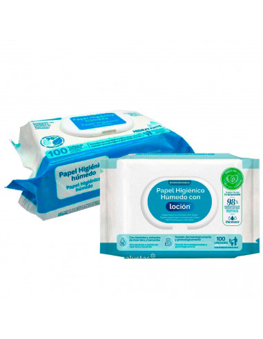 Tradineur - Papel Higiénico Húmedo - Incluye 100 Unidades - Material Natural biodegradable - Hidratante - Aloe vera y Camomila.