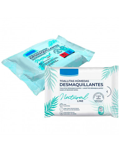 Tradineur - Toallitas desmaquillantes Natural Line - Extracto de Té Verde y Aloe Vera, Con alantoína - Incluye 15 Toallas.