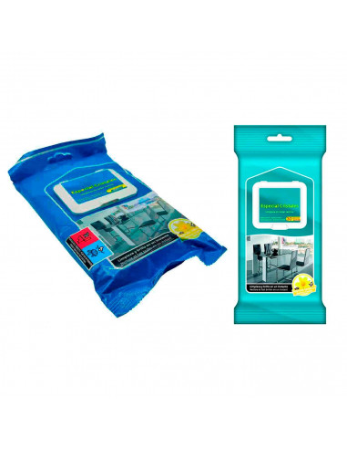 Tradineur - Toallitas especiales limpia cristales - Envase con tapa para su fácil utilización - Incluye 30 Toallas.