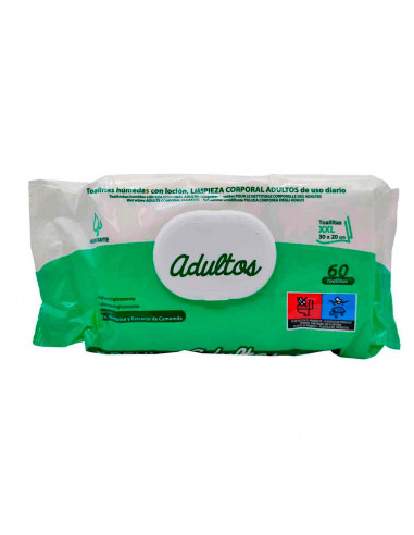 Tradineur - Toallitas para limpieza corporal adulta - Sin ingredientes de origen animal - Incluye 60 Toallas - 30 x 20 cm.