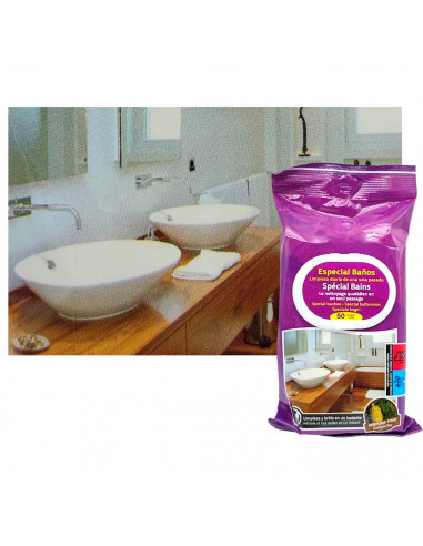 Tradineur - Toallitas especiales limpia Baños - Envase con tapa para su fácil utilización - Incluye 50 Toallas.