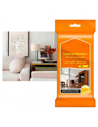 Tradineur - Toallitas especiales limpia muebles - Envase con tapa para su fácil utilización - Incluye 30 Toallas.