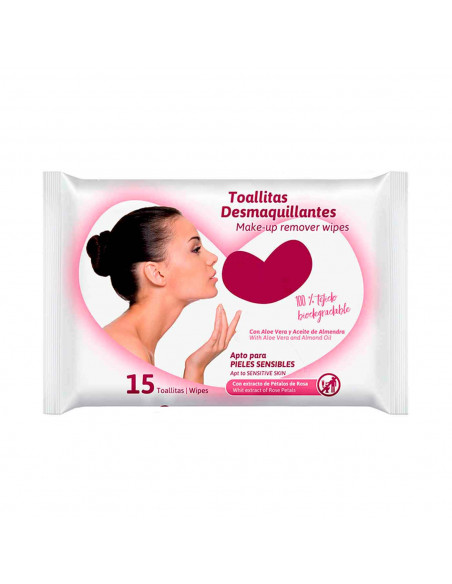 Tradineur - Toallitas desmaquillantes - Extracto de Aceite de Almendra y Aloe Vera - 100% biodegradable - Incluye 15 Toallas.
