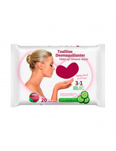 Tradineur - Toallitas desmaquillantes con perfume de pepino - 3 en 1, Limpia, suaviza y perfuma - Incluye 20 Toallas.