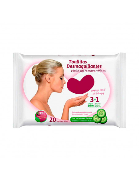 Tradineur - Toallitas desmaquillantes con perfume de pepino - 3 en 1, Limpia, suaviza y perfuma - Incluye 20 Toallas.