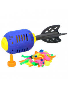 Tradineur - Juego splash rocket con 50 globos de agua, cohete loco, juguete de agua para exterior, verano, niños, 27 x 9 cm, col