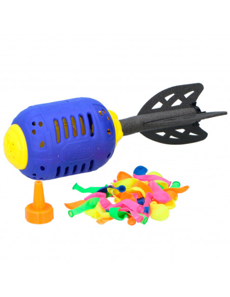 Tradineur - Juego splash rocket con 50 globos de agua, cohete loco, juguete de agua para exterior, verano, niños, 27 x 9 cm, col