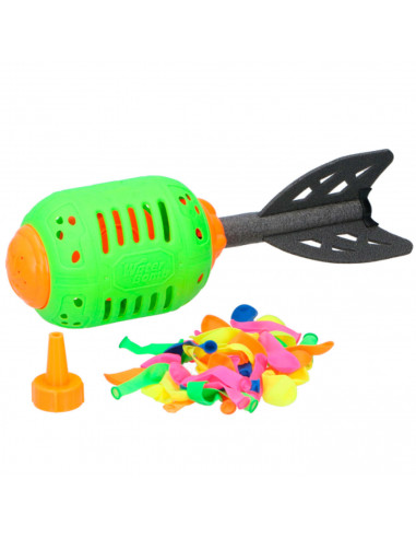 Tradineur - Juego splash rocket con 50 globos de agua, cohete loco, juguete de agua para exterior, verano, niños, 27 x 9 cm, col