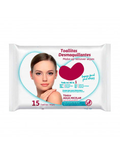 Tradineur - Toallitas desmaquillantes con tónico de agua micelar - Todo en 1, tonifica, desmaquilla y limpia. - Incluye 15 Toall