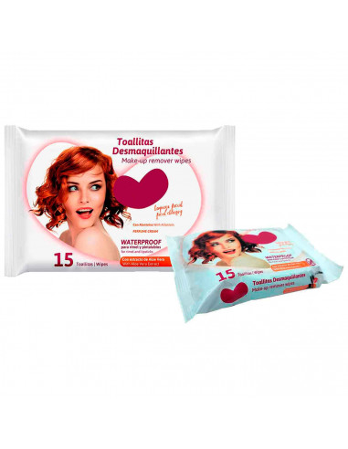 Tradineur - Toallitas desmaquillantes - Waterproof para rimel y pintalabios - Extracto de Aloe Vera - Incluye 15 Toallas.