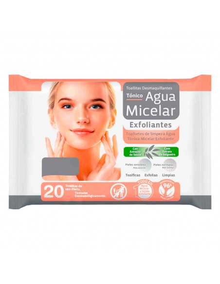 Tradineur - Toallitas desmaquillantes - Tejido Exfoliante - Todo en 1, rostro, ojos y labios - Incluye 20 Toallas.