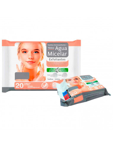 Tradineur - Toallitas desmaquillantes - Tejido Exfoliante - Todo en 1, rostro, ojos y labios - Incluye 20 Toallas.