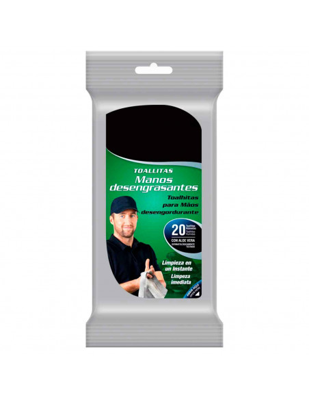 Tradineur - Toallitas limpia manos - Desengrasantes - Extracto de Aloe Vera - Limpieza en un instante - Incluye 20 Toallas.
