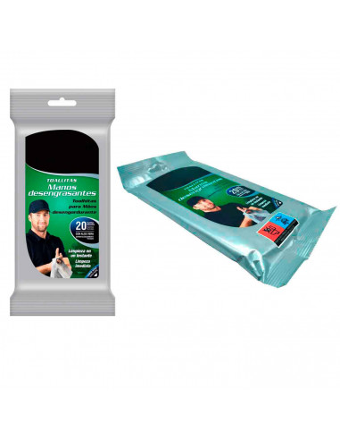 Tradineur - Toallitas limpia manos - Desengrasantes - Extracto de Aloe Vera - Limpieza en un instante - Incluye 20 Toallas.