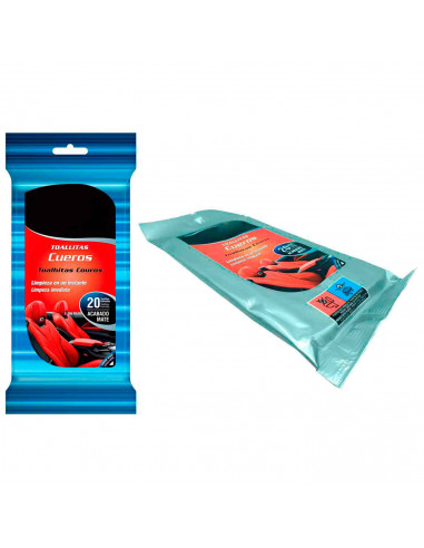 Tradineur - Toallitas Especial Para cuero - Perfume Miel- Acabado Mate- Limpieza en un instante - Incluye 20 Toallas.