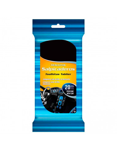 Tradineur - Toallitas limpia salpicadero - Perfume de New Car- Sin brillo - Limpieza en un instante - Incluye 20 Toallas.